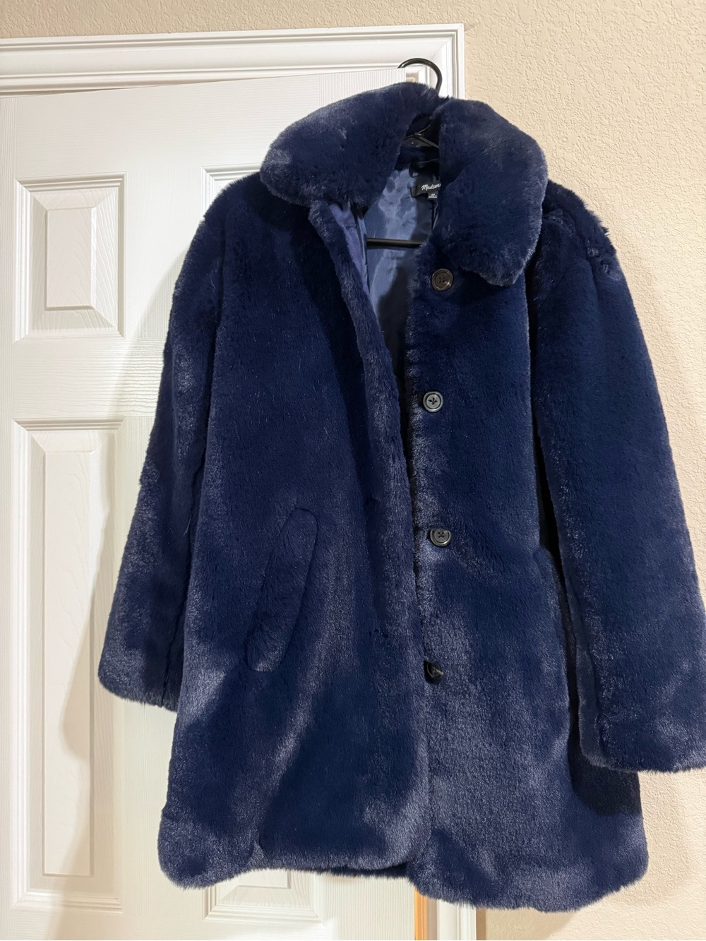 Madewell Navy Blue Faux Fur Coat